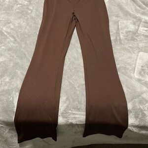 Brown Ribbed Flare Pants